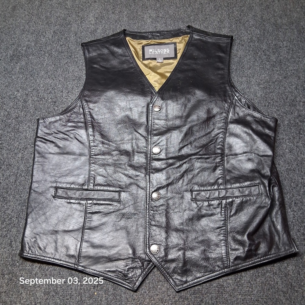 Wilson Leather Motorcycle Vest Size Large Black Snap Close